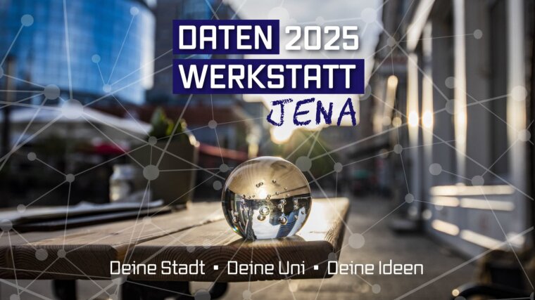 Bild vom zentrum Jena mit stilisiertem Netzwerk überlagert